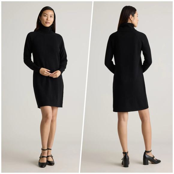 Quince | Women | Black 100% Cashmere Minimalist Turtleneck Sweater Dress | Small - Picture 12 of 14